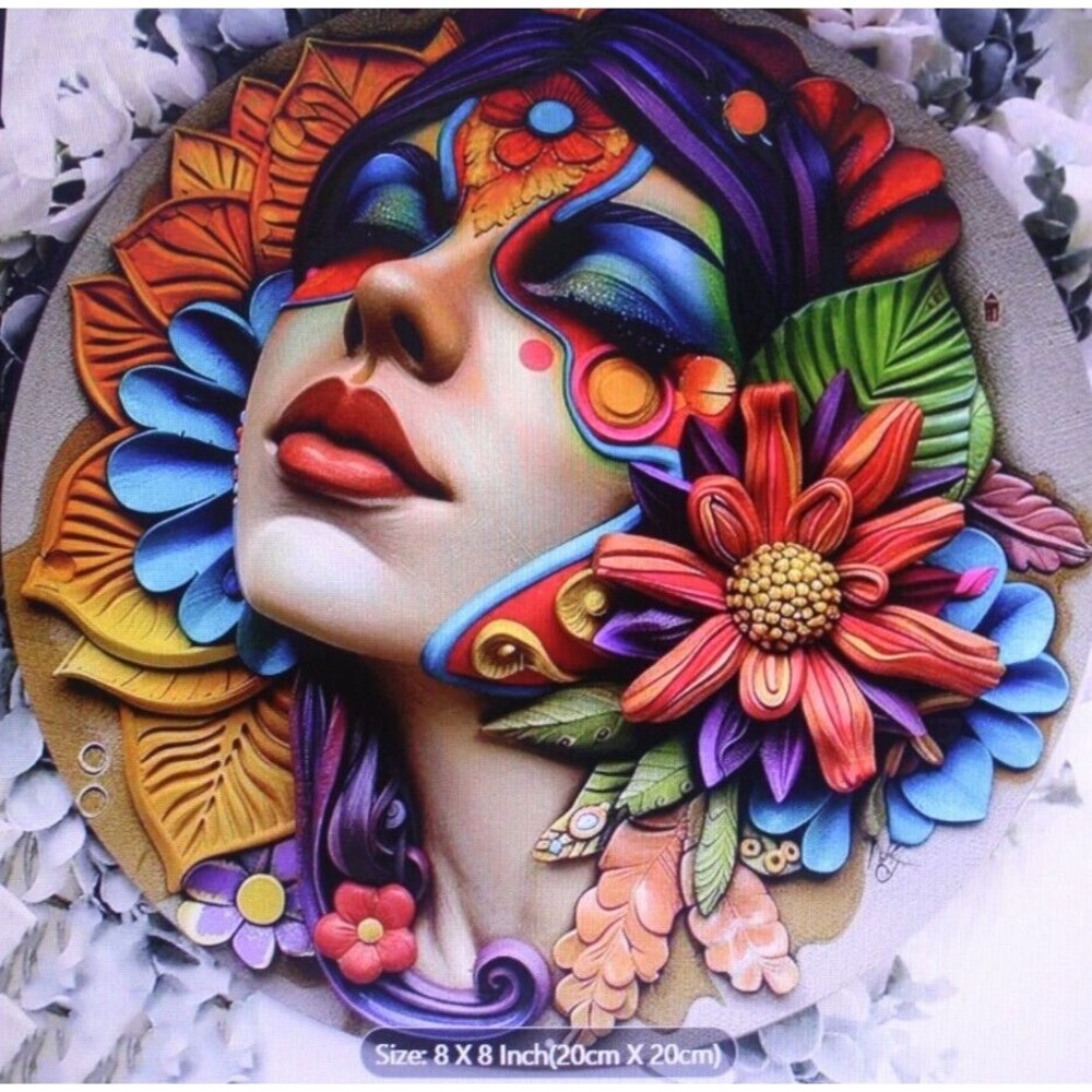 Circular Vibrant Woman Metal Mask Wall Decoration Colorful Home Decor Garden New